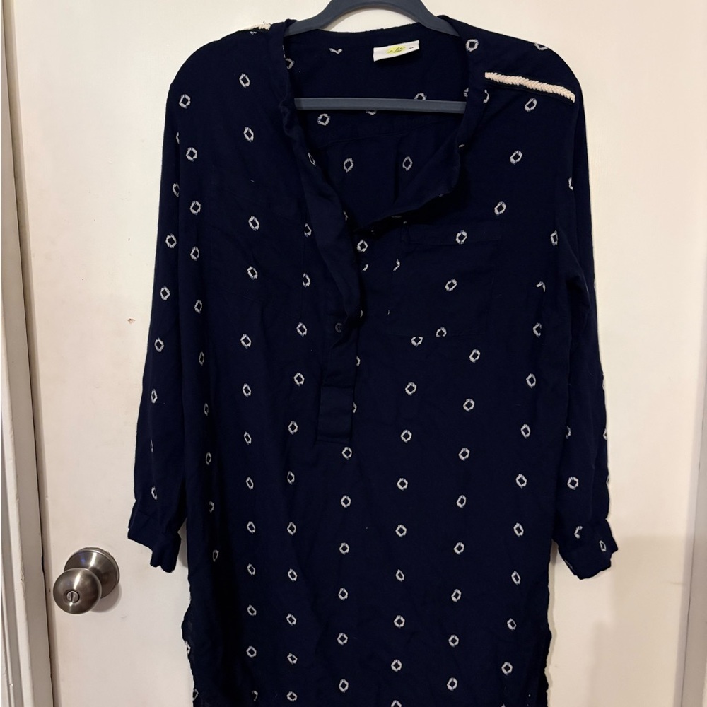 Navy Blue Patterned Women's Top